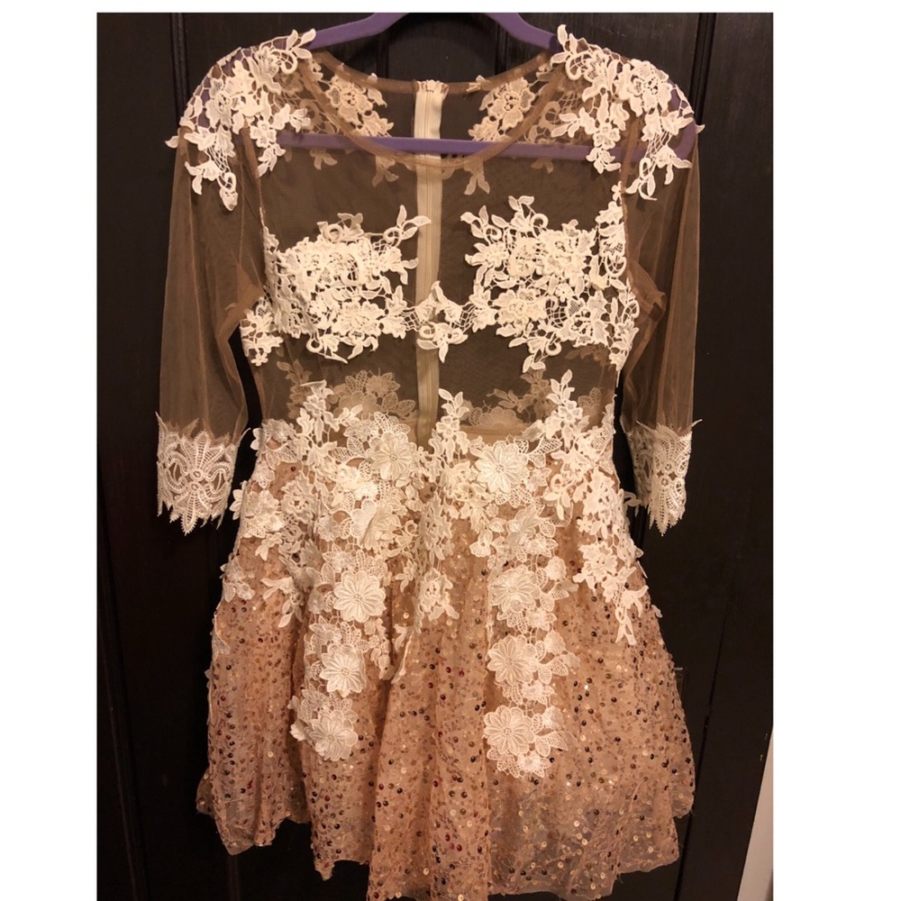 Rose gold sequin embroidered lace tutu dress